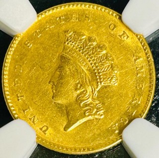 1855 G$1 US Indian PRINCESS Head Gold Coin One Dollar AU 58 NGC Low Mintage