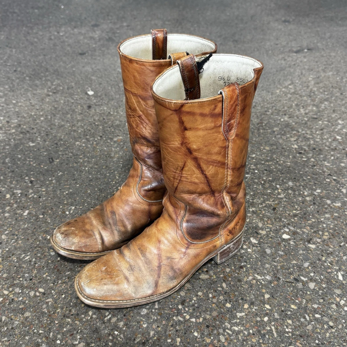 ACME Leather Gray Cowboy Western Men Boots Size 11.5 D 4643 Acme Dingo? Cowboy Western Gray and Black Leather Motorcycle  main image 2