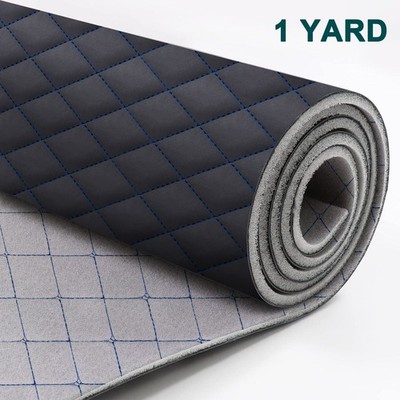 Blue Nappa Foam Back Quilted Diamond Vinyl Fabric 64'' Wide Automotive Upholstery