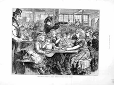 Original Old Antique Print 1872 Friday Dinner Great Queen Street Children 19th