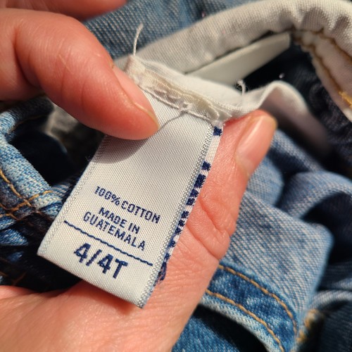 Salopette vintage OshKosh rare étiquette blanche enfant 4T denim jeans jambes à pression - Photo 6/8