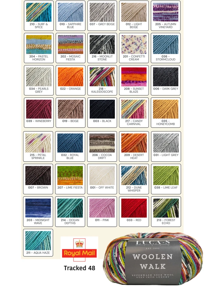 Luca-S Woolen Walk Superwash Sock Wool - All Colours - 50g