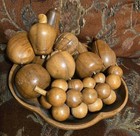 Wooden Fruit Set Vintage MCM Monkey Pod Bowl 12 Pcs of Fruit