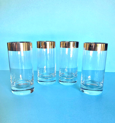 Vintage MCM  High Ball Glasses with Wide Silver Tone/Platinum? Rim