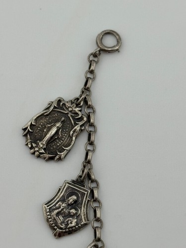 Pulsera con dije de medalla religiosa de plata de ley vintage - Imagen 5 de 14
