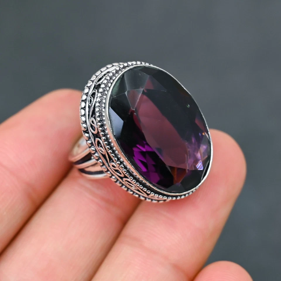 Amethyst Gemstone 925 Sterling Silver Ring Handmade Fine Jewelry Ring For Gift - Image 2 of 4