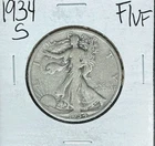 1934-S WALKING LIBERTY SILVER HALF DOLLAR ~ F/VF  ~NICE COIN ~90% SILVER