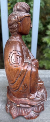 Statua scultura in legno Kuan Yin Kwan-yin Quan Yin Guanyin con marchio Makers 10" - Foto 7 di 11