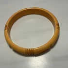 Vintage Bakelite Carved Yellow Bangle Bracelet Collectible Jewelry Accessory