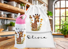 Personalised GIRAFFE PRINT Kids PE bag water bottle set, back to school