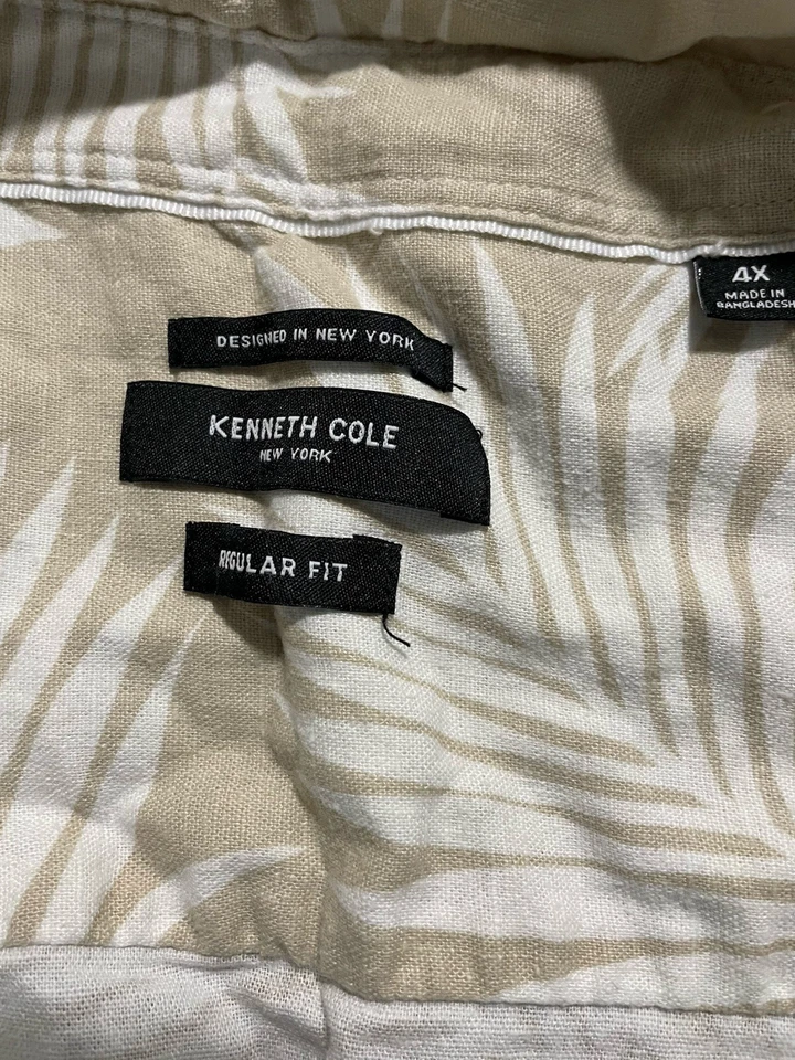 Camisa tropical hawaiana de manga corta Kenneth Cole New York 100 % lino para hombre 4X Foto 2 de 2