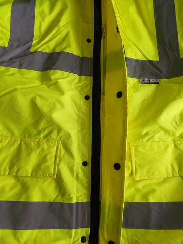 Hi Vis Jacket Large High Visibility Reflective Hooded Waterproof Workwear Padded - Picture 3 of 15