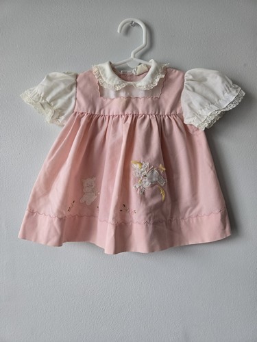 Vintage Nannekins By Nanette Pink Baby Girl Dress Cat And Unicorn 3-9 Months - Picture 1 of 8