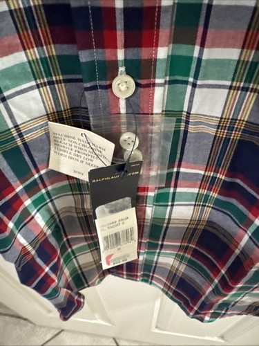Ralph Lauren Men’s Short Sleeve Button Down Plaid Red Blue Sz Small NWT - Picture 9 of 12