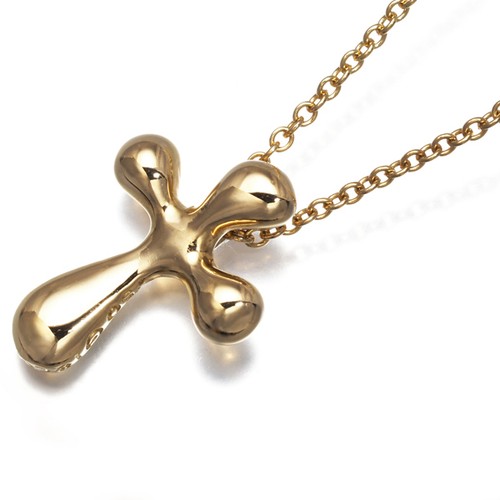 Auth Tiffany&Co. Necklace Small Cross 18K 750 Yellow Gold