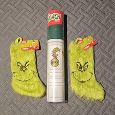 The Grinch Dr. Seuss Furry Embroidered Christmas Stockings(2) 10" & Door Decor