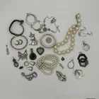 VTG Jewelry Lot Sterling Signed Costume Wear/For Parts Mix Resale Silver Tone
