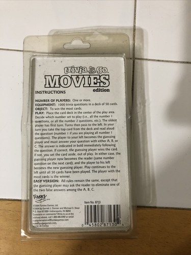 Fundex Trivia On The Go Movies Edition 2004 Travel Card Games 1000 Questions  - Picture 2 of 2