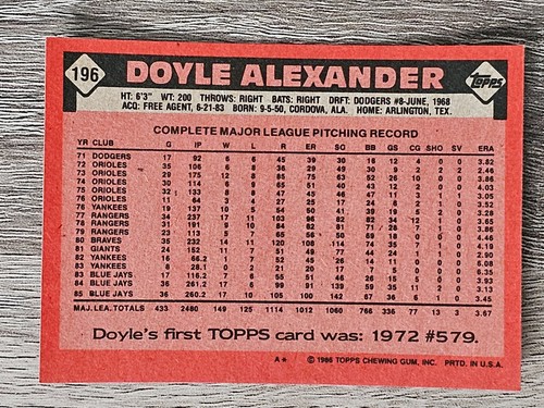 1986 Topps Baseball Pick A Card #1-#207 - Picture 365 of 385