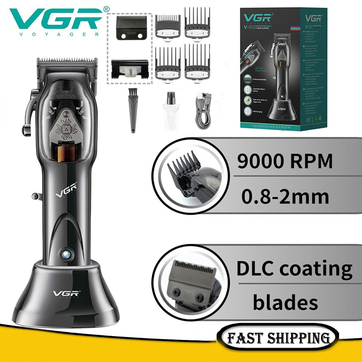 VGR Hair Clipper Professional Trimmer Cordless Haircut Machine Barber Clipper