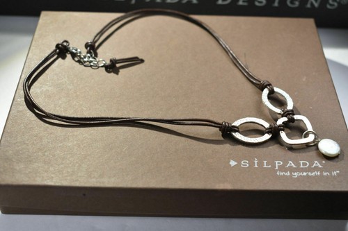SILPADA 925 Sterling Silver Pearl Leather Necklace N1257 - Picture 4 of 12