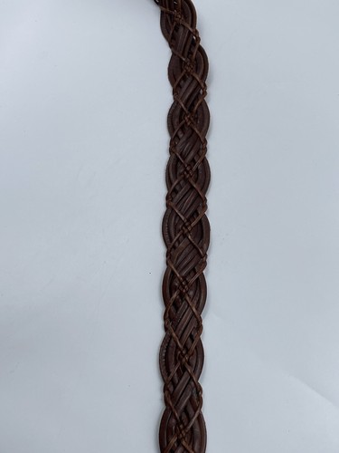 Fossil Braided Woven Belt Small Brown Leather Jeweled Cast Brass Buckle Boho - Picture 5 of 10