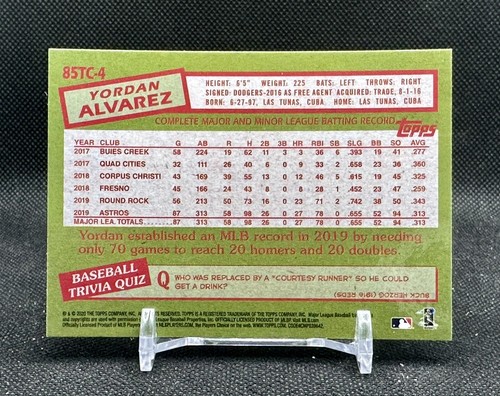 2020 Topps Chrome Ben Baller 1985 Design Yordan Alvarez RC #85TC-4 Astros - Picture 2 of 2
