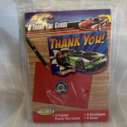 Tarjetas de agradecimiento Hot Wheels (8 unidades) sobres de tarjetas y artículos de diseño de sellos 2011 nuevo en paquete