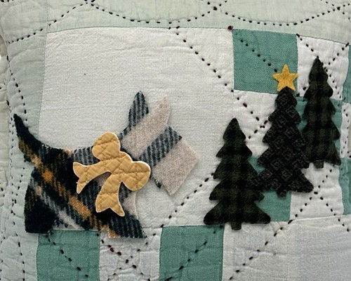 NEW Handmade Holiday Christmas Trees & Scottie Dog Pillow Vintage Quilt Chenille - Picture 3 of 11