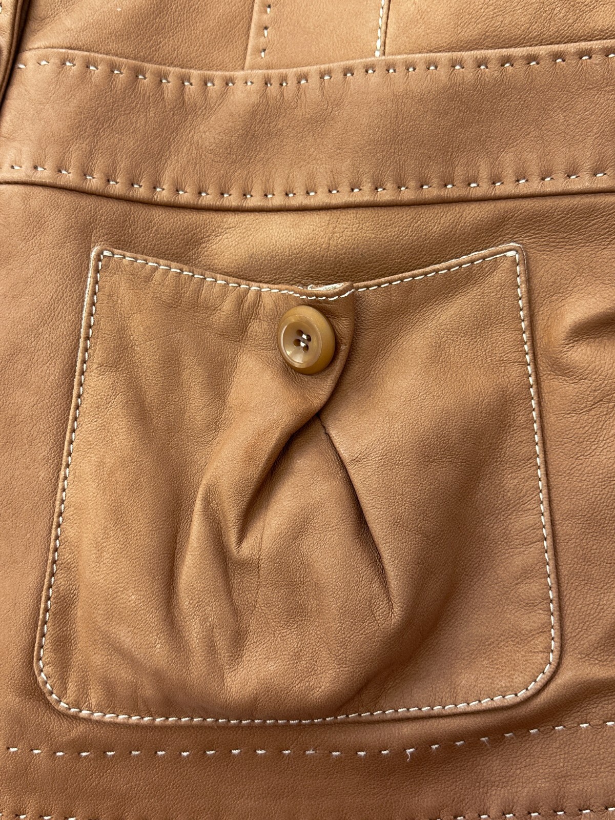 ARMANI COLLEZIONI Lambskin Leather Jacket 8 Camel White Stitching Button Tan image 6