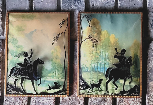 Reverse Painted Silhouette Bubble Glass Vintage Wall Hangings Traditional Hunt