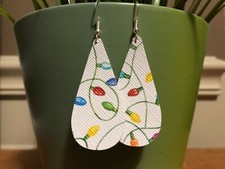 Faux Leather Earrings- Christmas Pattern- Tear Drop Design-064