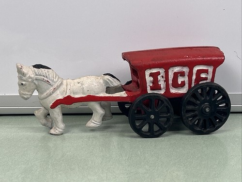 Carro Cavallo Bianco e Ghiaccio in Ghisa con Ruote Nero Gira Giocattolo Vintage - Foto 3 di 7