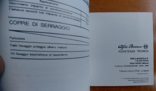 Manuale Officina (Caratteristiche e prescrizioni) Alfa 33, 33 Sport Wagon '89 - Foto 3 di 17