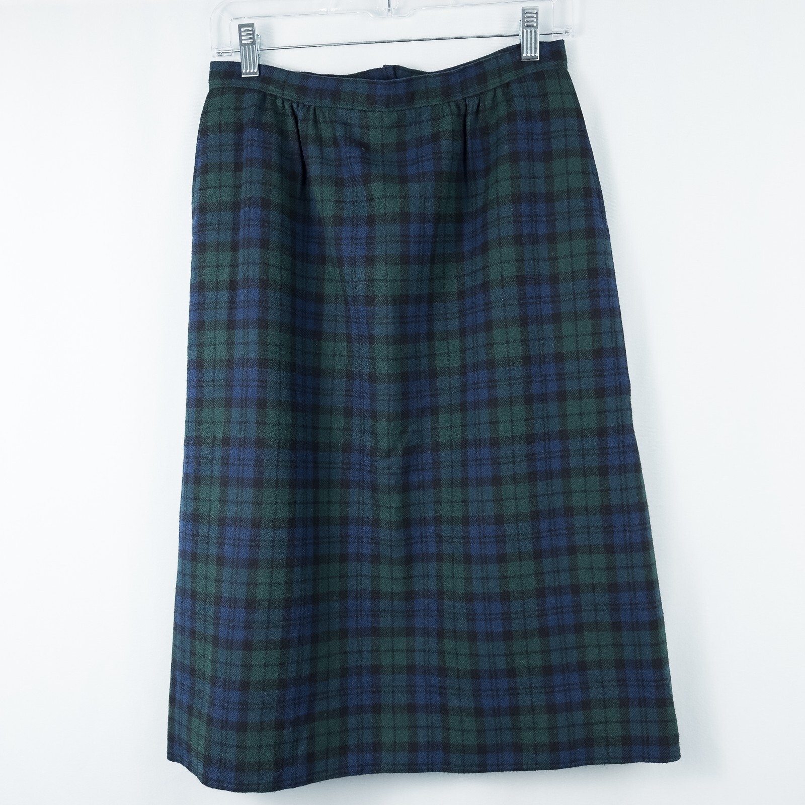 Vintage Pendleton Pure Virgin Wool Tartan Plaid Midi Skirt Size Small Blue Green
