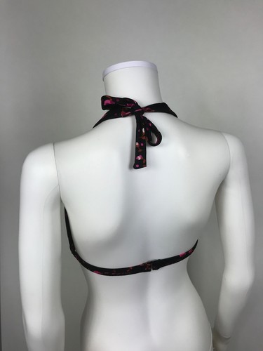 Vintage 1970s Pinup Bikini Top by High Tide size 11/12 Black Pink Floral Print - Picture 3 of 6