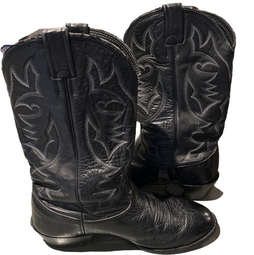 Larry Mahan Black Leather Cowboy Boots Men's 11 XE Vintage Nocona Texas - Picture 5 of 11