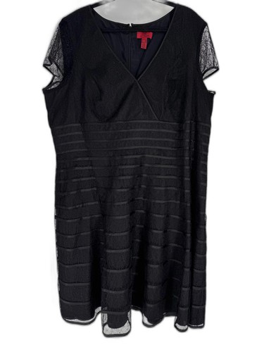 JS Collections Formal cocktail midi black Dress Size 24W sleeve lace V-Neck  - Picture 1 of 8