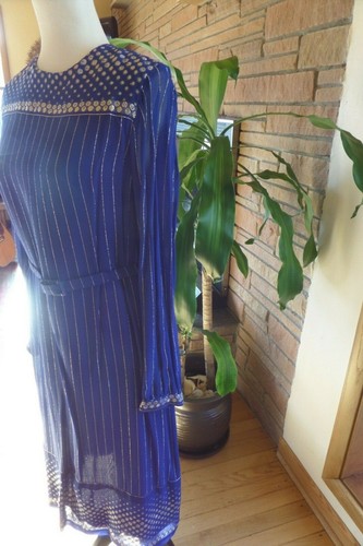 Vintage Nat Kaplan blau Gold Akzent Gürtel Kleid Small - Bild 6 von 10