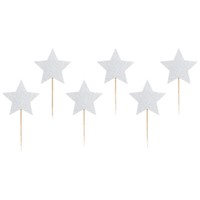 6 Cupcake Einstecker Sterne, Silberglitter | Cake Topper | Sternchen