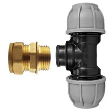 Copper compression converter 15mm,22mm + 28mm to mdpe tee 20mm,25mm+32mm