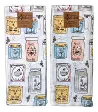 Set of 2 BEE INSPIRED Tea & Honey Jars Terry Kitchen Towels by Kay Dee Designs