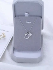 CZ Pave Crescent Moon Star & Sun Pearl Pendant Necklace in Sterling Silver PE3