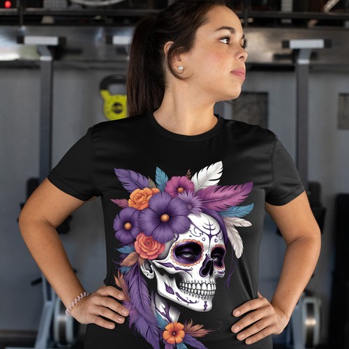 Buntes T-Shirt Tag der Toten Sugar Skull Blumenmuster Feier des Lebens #D - Bild 12 von 27