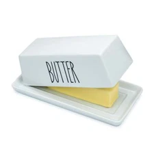 Heartland Home Porcelain Covered Butter Dish with Lid for Countertop (No Handle)