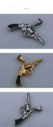 Fashion Military Revolver Gold Steel Stainless Steel Pendant Necklace Chains - Picture 6 of 8