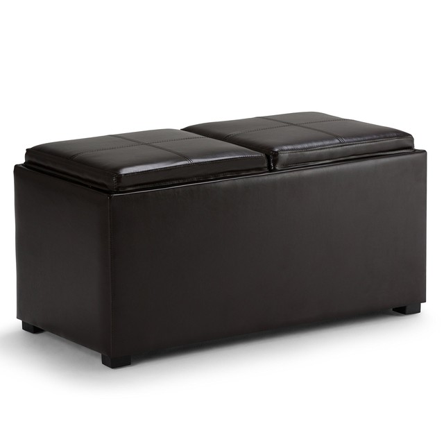 Brooklyn Max Lincoln 3 Piece Rectangular Brown Faux Leather Storage Simpli Home Avalon 3 Piece Rectangular Storage Ottoman W 2 Serving Trays