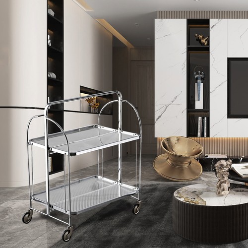 Rolling Trolley Serving Cart Dining Car Folding Glass Bar Storage Shelf Trolley - Bild 8 von 14
