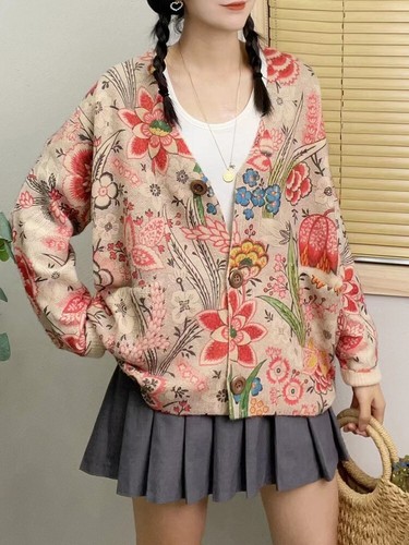 Damen Luxus lose Blumen Strickjacken Freizeit Vintage klassisch große Größen Pullover - Bild 9 von 11