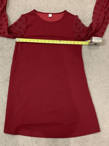 A-Line Swiss Dot Balloon Sleevel Short Dress Womens Size Medium Burgundy Red Fun - Picture 11 of 16